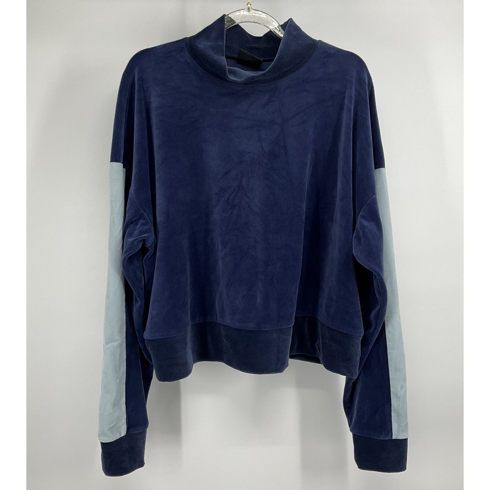 Zelos Velour Sweatshirt XL Navy Blue Mock Neck Athleisure Sporty Minimalist